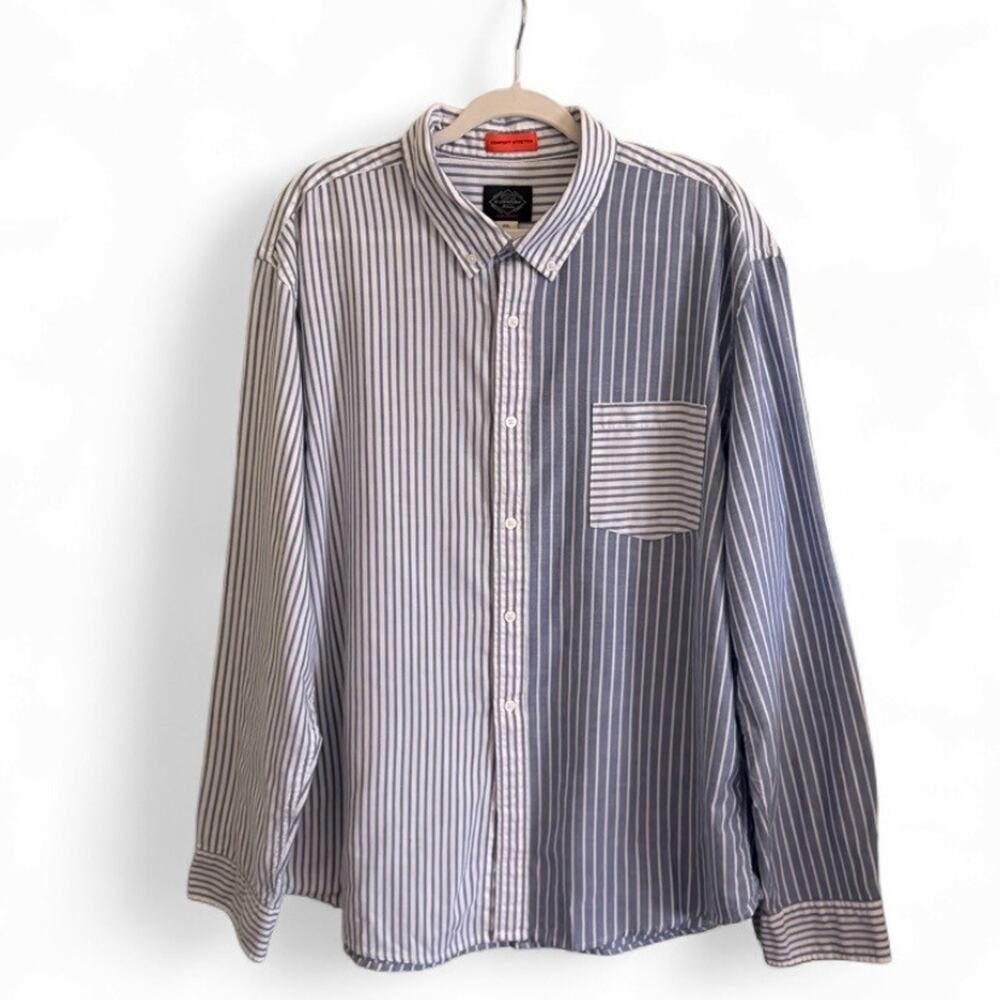 St. John's Bay Men's XXL Striped Button Down Shirt Blue Performance Comfort
